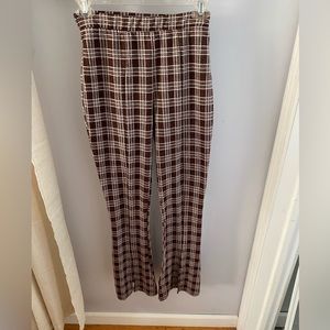 Urban Outfitters Casey Kick Flair Soft Plaid Pant -Brown Check